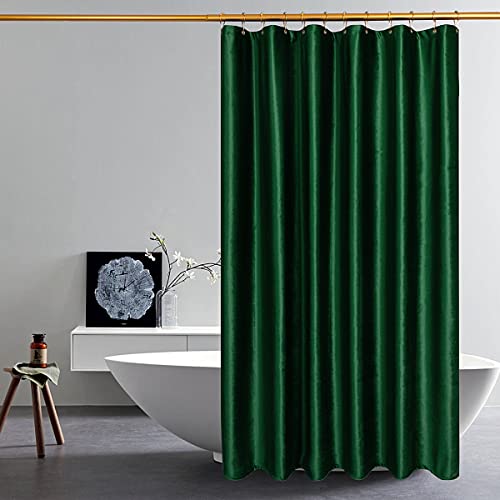 Dark Green Velvet Shower Curtains for Bathroom, Extra Long 84inch Shower Curtains with Hooks Luxury 260 GSM Heavy Duty Fabric Thicken, Washable, Waterproof for Hotels,Showers 72x84in