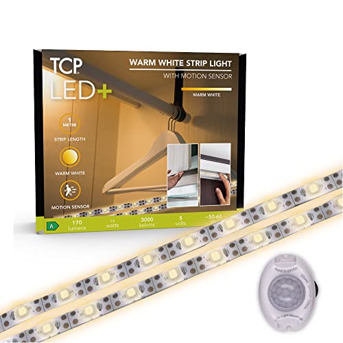TCP LED Plus Strip Light PIR 3000K Battery 1 Metre, Warm White (BSMTLPIR30BATT1M1P)