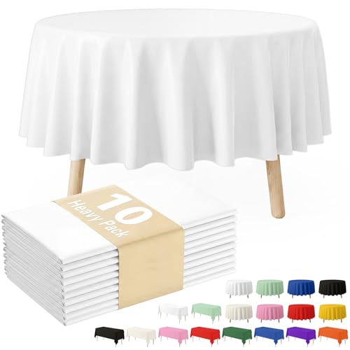 Fixwal 10-Pack Premium Plastic Tablecloth 84in. Round Plastic Table Cover - White