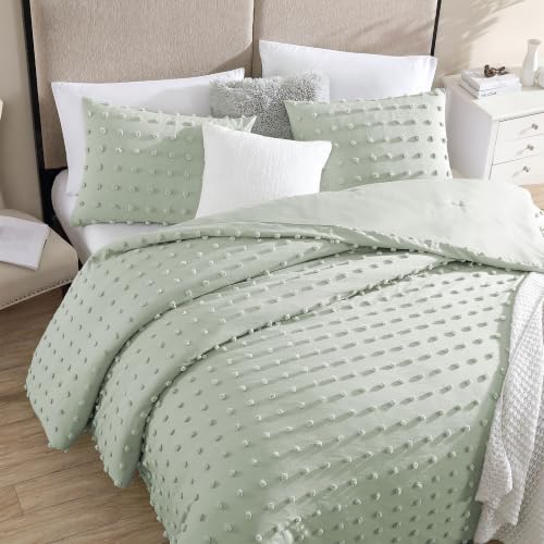 Swift Home Twin/Twin XL Sage Comforter Set - Decorative Tufted Pom Poms Bedding Set - 2 Pieces Bed Linen, 1 Comforter and 1 Pillow Sham