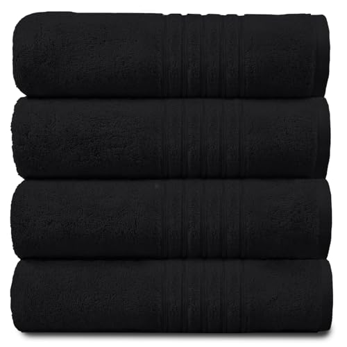 GC GAVENO CAVAILIA 4 PK Extra Large Bath Sheet, Water Absorbent Cotton Towels, 450 GSM Quick Dry Towels Set, Black