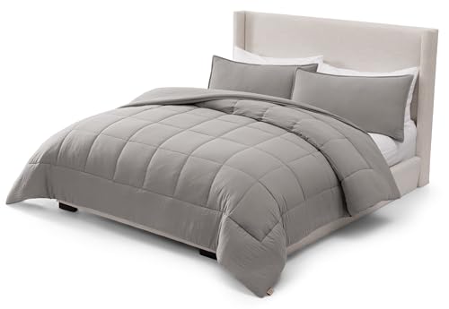 UGG Leonora Comforter Set with 2 Pillow Shams Lightweight Down Alternative Blanket Reversible Cozy Warm All Season Washable and Hypoallergenic Bedding Set, King, Light Grey