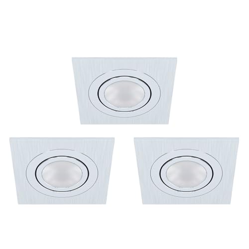 EGLO Areitio Recessed Spotlights Set of 3 Brushed Aluminium 3 Recessed Lights with GU10 Socket LED Bulbs Included Flat Spotlight Swivelling L x W 9.5 cm