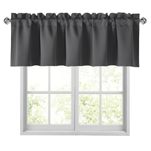 "JIUZHEN Dark Grey Valances for Windows Rod Pocket Room Darkening Small Window Curtains for Kitchen/Bathroom, 60"" W x 18"" L, 1 Panel"