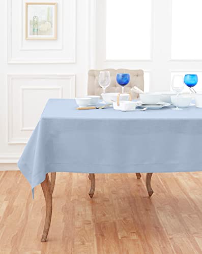 Solino Home 100% Linen Tablecloth Sky Blue, Classic Hemstitch 60 x 120 in - Classic Hemstitch Table Cloth For Dining, Home Decor, Table Setting, Indoor & Outdoor Use, Parties, Gifting, Machine Washable