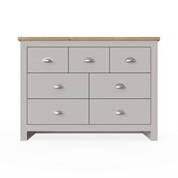 Timber Art Design UK Lisbon Bedroom Chest of Drawers 3+4 7 Drawer for Closet, Clothes, Kids, Baby, TV Stand, Wood Board, Living Room Storage Cabinet Furniture, Light Grey - H82 x W112 x D35 cm