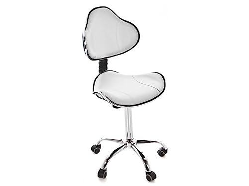 QUIRUMED Ergonomic Stool with Gas Lift, Base with 5 Wheels, White, Height Adjustable, Chrome Steel Frame, Leatherette, Aesthetics, Physiotherapy, Medical Centers, Office