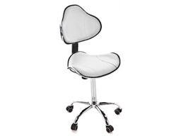 QUIRUMED Ergonomic Stool with Gas Lift, Base with 5 Wheels, White, Height Adjustable, Chrome Steel Frame, Leatherette, Aesthetics, Physiotherapy, Medical Centers, Office