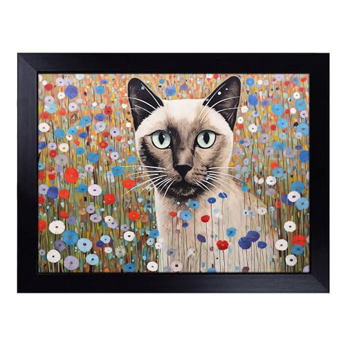 Lap Tray with Bean Bag Cushion, Siamese Cat Colour Field - Handmade in the UK, Raised Wooden Edge, Padded Cushion, Heat-Resistant Wipe-Clean Surface, for Meals, Laptops and Crafts