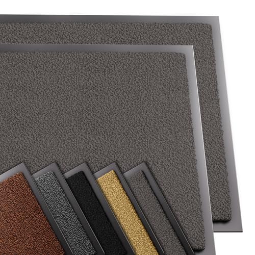 VOUNOT® Set of 2 Door Mats for Outdoor or Indoor, Dirt trapper, Non Slip Barrier Mat Washable Welcome Doormat Entrance Rug, Anthracite, 60x90cm