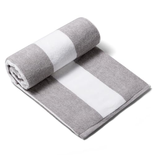 CLOWOOD Surfwaii Plush Oversized Beach Towel - Bamboo Cotton 40 x 72 Inch Large Thick Charcoal Grey Striped Cabana Pool Swimming Towel (Pack of 1)