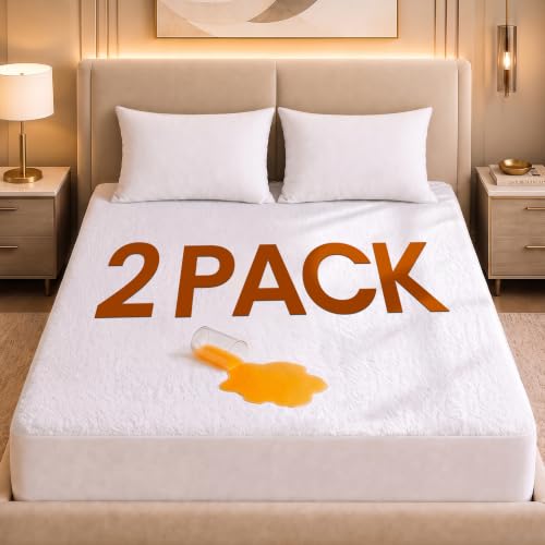 Utopia Bedding 2-Pack King Size Waterproof Mattress Protector, 200 gsm Breathable Fitted Sheet with Elastic Pockets, White