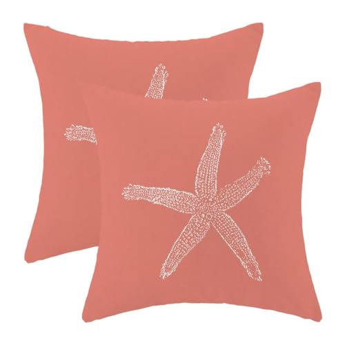 AEIOAE Coastal Coral Pillow Covers 20 X 20 Inch Set of 2, Starfish Beach Nautical Throw Pillow Covers Outdoor Summer Farmhouse Pillowcase Linen Nautical Decor for Sofa Couch Home Bedroom Decor