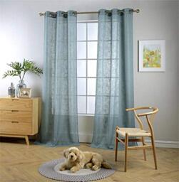 "MIUCO Semi Sheer Curtains Poly Linen Textured Solid Grommet Curtains 84 Inches Long for Kids Room 2 Panels (2 x 37 Wide x 84"" Long) Teal"