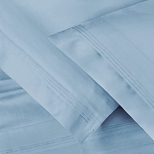 100% Premium Long-Staple Combed Cotton 650 Thread Count, King 2-Piece Pillowcase Set, Single Ply, Solid, Baby Blue