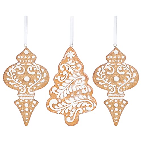 "RAZ Imports 4.5"" White Icing Gingerbread Christmas Tree Ornaments, Set of 3 Assorted Ornaments"