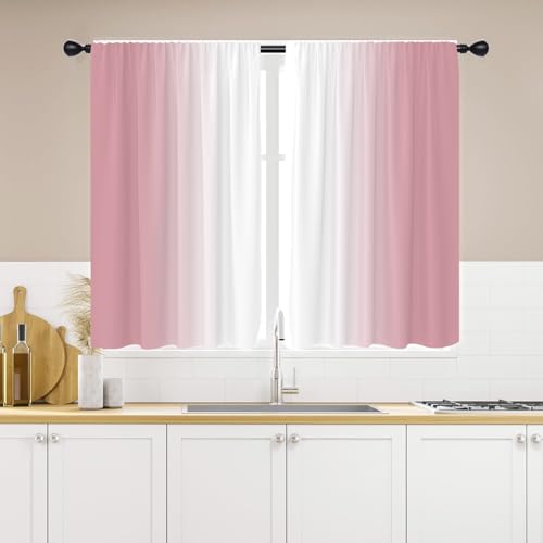 EGLGCC Pink White Kitchen Curtains 27.5W x 39L Inch Small Mini Short Cafe Ombre Morden Gradient Blush Boho Girls Princess Rod Pocket Curtain Tiers for Garage Window Drapes Treatment Fabric 2 Panels