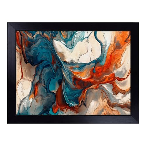 Lap Tray with Bean Bag Cushion, Paint Pouring - Handmade in the UK, Raised Wooden Edge, Padded Cushion, Heat-Resistant Wipe-Clean Surface, for Meals, Laptops and Crafts