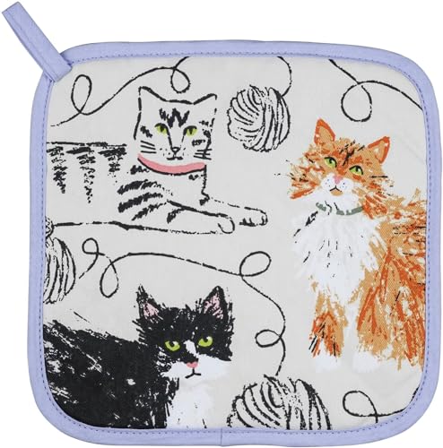 Ulster Weavers Cat Pot Mat 21 x 21cm, 100% Cotton Trivet for Hot Pans, Heat Resistant Kitchen Accessory with Feline Print Design, Padded Surface Protector, Gift for Pet Lovers
