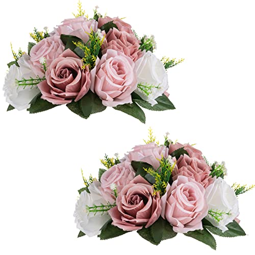 Sziqiqi Pink Flores Artificiales para Decoracion Silk Flower Ball for Wedding Centerpiece Fake Dusty Rose Flowers Artificial Floral Arrangement Center Piece Kissing Bouquet for Party