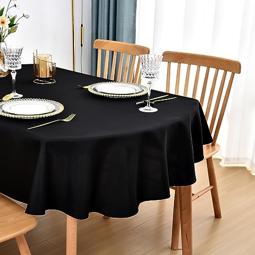 Nacuci Oval Tablecloth 52 x 70 in Polyester Fabric Tablecloths, Black - Farmhouse Washable Table Cloth, Reusable Table Cover Solid Color for Dining, Home, Kitchen, Party, Wedding