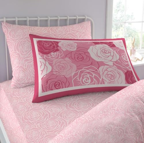 GC GAVENO CAVAILIA Kids Single Fitted Sheet Set - Floral Bedding For Childrens & Toodlers - Soft & Comfortable Rose Bed Sheets For Kids Room - Easy Care Sheet Set (1 Fitted Sheet + 1 Pillowcase)