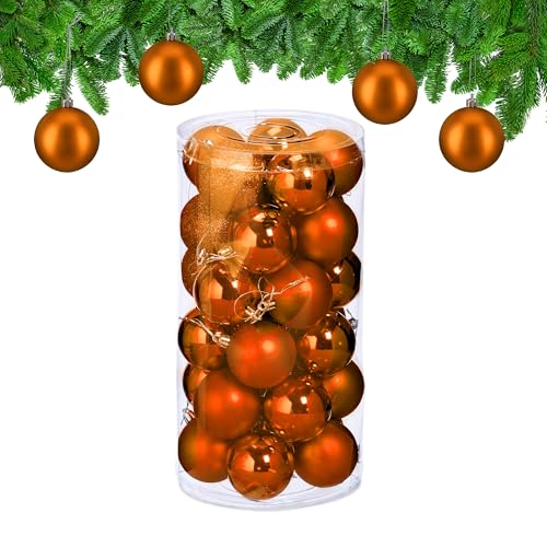 Relaxdays Christmas Bauble Set of 30, Glittery, Matt & Shiny Ornaments, Plastic Xmas Tree Balls, HxD: 7 x 6 cm, Orange
