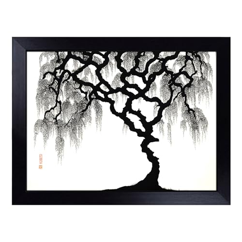 Lap Tray with Bean Bag Cushion, Resplendent Weeping Willow Tree - Handmade in the UK, Raised Wooden Edge, Padded Cushion, Heat-Resistant Wipe-Clean Surface, for Meals, Laptops and Crafts