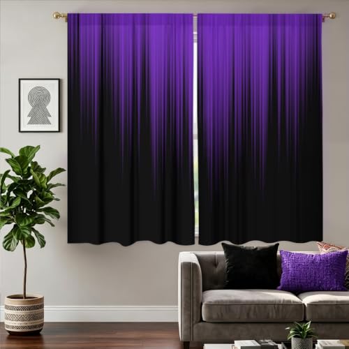 "AAtter Purple and Black Window Curtains, Ombre Wide 52"" W x 63"" L, 2 Panels - Dark Gothic Rod Pocket Drapes, Plum Abstract Moody Style, Witchy Modern Design, Anime Living Dining Room Decor for Women"
