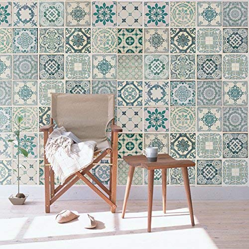 WALPLUS Vintage Green Tiles Self Adhesive Wall Stickers, Vinyl, Multi-Colour, 63.5 x 63.5 x 3 cm