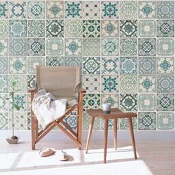 WALPLUS Vintage Green Tiles Self Adhesive Wall Stickers, Vinyl, Multi-Colour, 63.5 x 63.5 x 3 cm