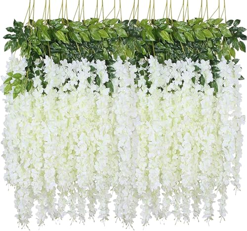 WEISPARK Wisteria Hanging Flowers - 36 Pieces 3.75 Feet/Piece Artificial Wisteria Vine Fake Ratta Hanging Garland Silk Flowers for Home Party Wedding Decor
