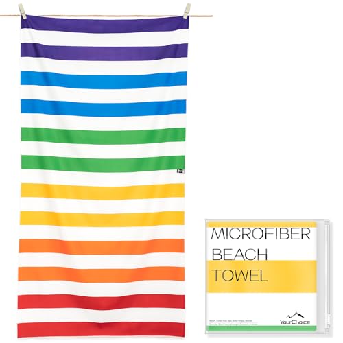 Your Choice Microfiber Quick Dry Sand-Free Beach Towel for Adults & Kids - Oversized, Compact, Lightweight, Absorben - Swim Towel - Rainbow, Extra Large Beach Towel 67x35