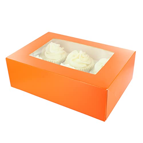 Culpitt 6/12 Cupcake Box, 20 Pack, Cupcake Boxes To Carry Tasty Treats, Includes Dual Insert For 6 Standard Cupcakes or 12 Mini Cupcakes- Brights-Tangerine