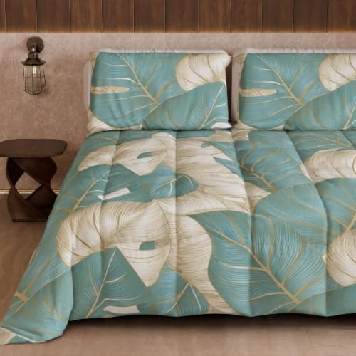 PETTI Artigiani Italiani Printed Winter Duvet 270 ?? 260 cm - Tropical Light Blue Gold, Reversible Microfibre Quilt, 300 g/m??, Made in Italy