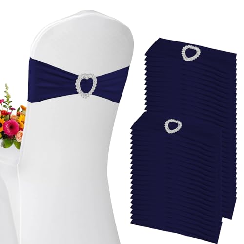 Zrlljp 100 Pack Spandex Stretch Navy Blue Chair Sashes Universal Elastic Chair Cover for Wedding Party Ceremony Reception Event Banquet Decoration(Navy Blue)