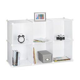 Relaxdays Shelving System with 6 Compartments, Open Standing Shelf, Modular Plastic Wardrobe, H x W x D: 65 x 96 x 32 cm, White
