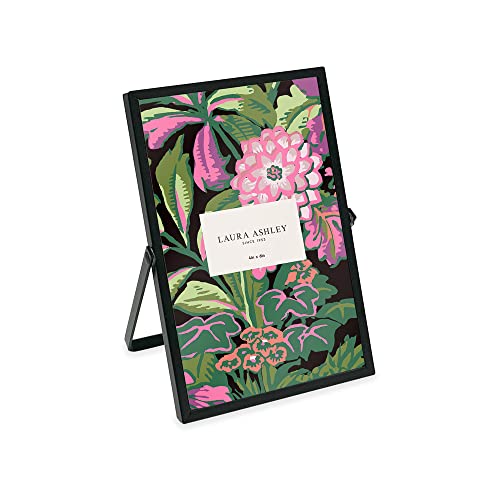 Laura Ashley 4x6 Black Flat Metal Picture Frame (Vertical) with Pull-Out Easel Stand, Made for Tabletop, Counterspace, Shelf and Desk (4x6, Black)
