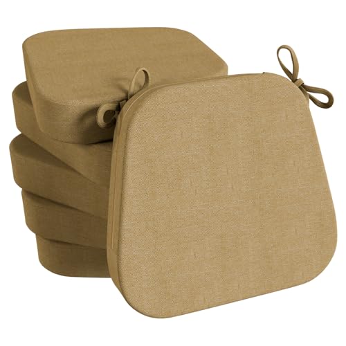 "Chair Cushions for Dining Chairs Set of 6, 17""x 16""x 3"" Thickened Kitchen Chair Pads, Indoor Dining Chair Cushions with Ties and Removable Cover, D-Shaped Seat Cushions for Kitchen Chairs, Birch Brown"