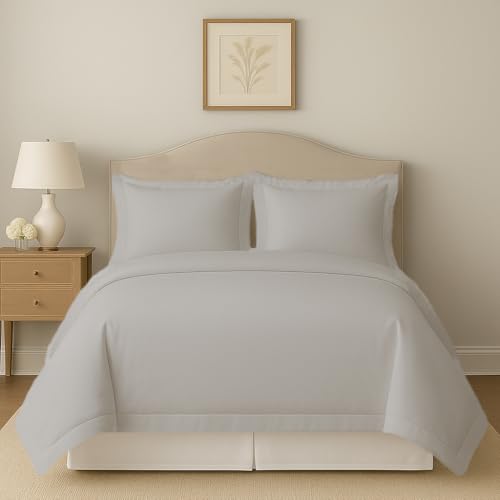 eBeddy Linens 800 TC Ultra Silky Soft Egyptian Cotton Super King Plus 120x120 Size 3-Pieces Duvet Cover Hidden Zipper Closer & Corner Ties Durable and Fade Resistant, Silver Grey Solid