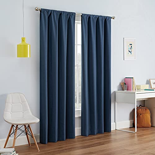 Eclipse Modern Blackout Thermal Rod Pocket Window Curtain for Bedroom or Living Room (1 Panel), Polyester Microfiber Fabric, Denim, 42 in x 95 in