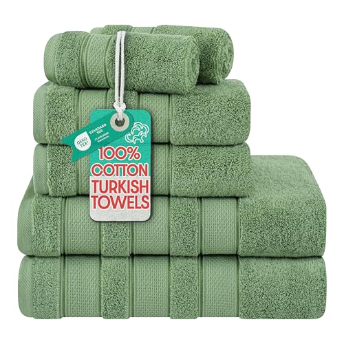 American Soft Linen Salem Bath Towel Set, 6 Piece Towels for Bathroom, 100% Turkish Combed Zero Twist Cotton, 2 Bath Towels 2 Hand Towels 2 Washcloths, Sage Green