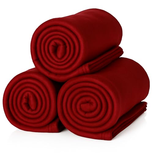 ALCLEAR 3-Piece Bordeaux Fleece Throw Blankets, 130x160 cm, 100% Polyester, Warm & Breathable, Perfect for Home, Camping & Picnics