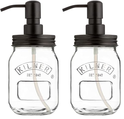Kilner Liquid Soap & Lotion Dispenser 500ml Glass Jar with Stainless Steel Pump ??? Durable, Perfect for Kitchen and Bathroom Use (Pack of 2)