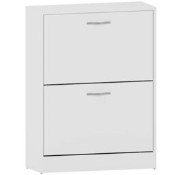 Vida Designs Shoe Cabinet, Wooden Shoe Storage Unit with 2 Pull-Down Drawers, Multifunctional Dust-Proof Space-Saving Slim Cupboard for Hallway or Entryway (White)