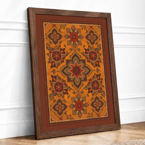 Ornate Eastern Tapestry Eclectic Framed Wall Art Print A2 (59.4×42cm) Walnut, Wall Decor for Living Room, Bedroom, Office & Home, Ready to Hang, Art Gift