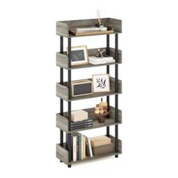 Furinno TURN-N-TUBE 4-Tier Display Shelf, Storage Shelves, Book Shelf, Open Shelves with Rounded Corner Top Edges, for Organization and Storage, Living Room, Home Office, French Oak