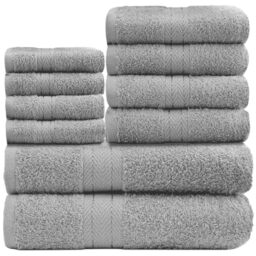 GC GAVENO CAVAILIA Soft 100% Cotton 10 Piece Towel Bale Set, Silver