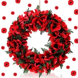 Dingion Memorial Poppy Wreath 12.6'' Artificial Spring Summer Wreath with Poppy Flowers Green Leaves for Front Door Floral Decor for Outdoor Indoor Home Farmhouse Independence Day Veterans Day