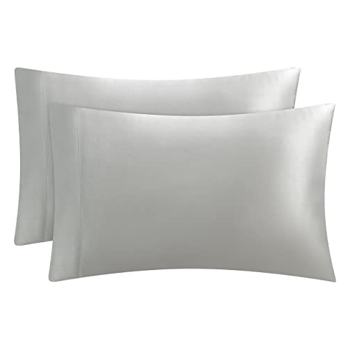 Juicy Couture Satin Pillowcase for Hair and Skin, Grey Standard Size Pillowcase Set of 2 - Silky Satin Cooling Pillow Covers with Envelope Closure
